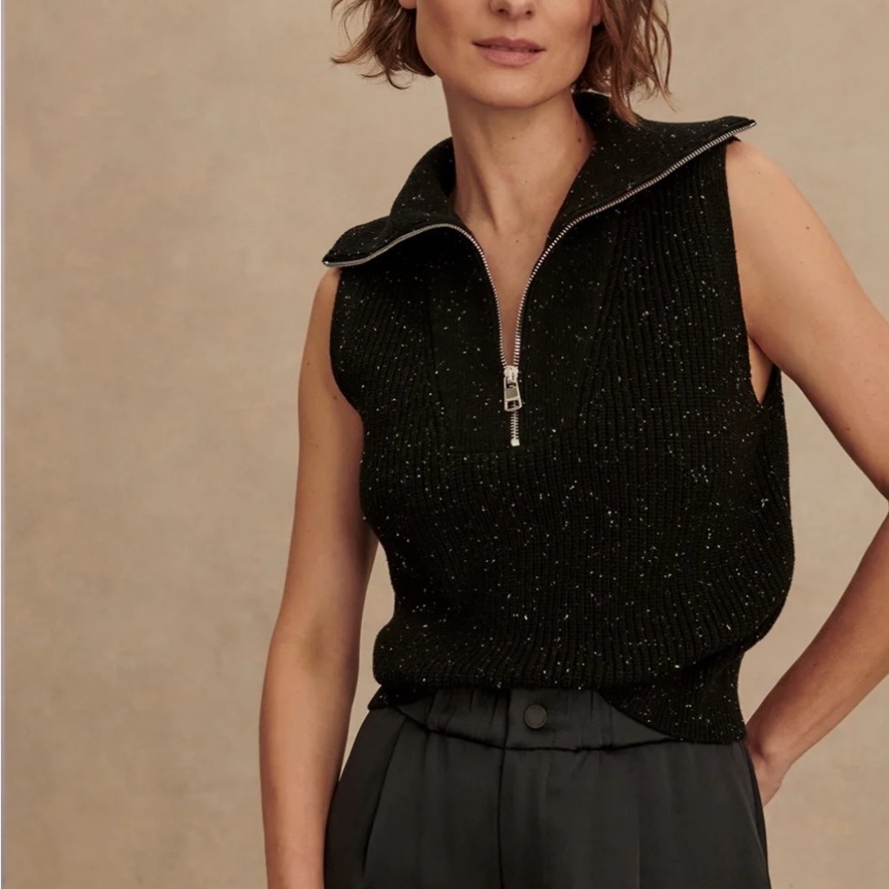 NWT New Varley Hally Half-Zip Rib Vest Black Fleck Small